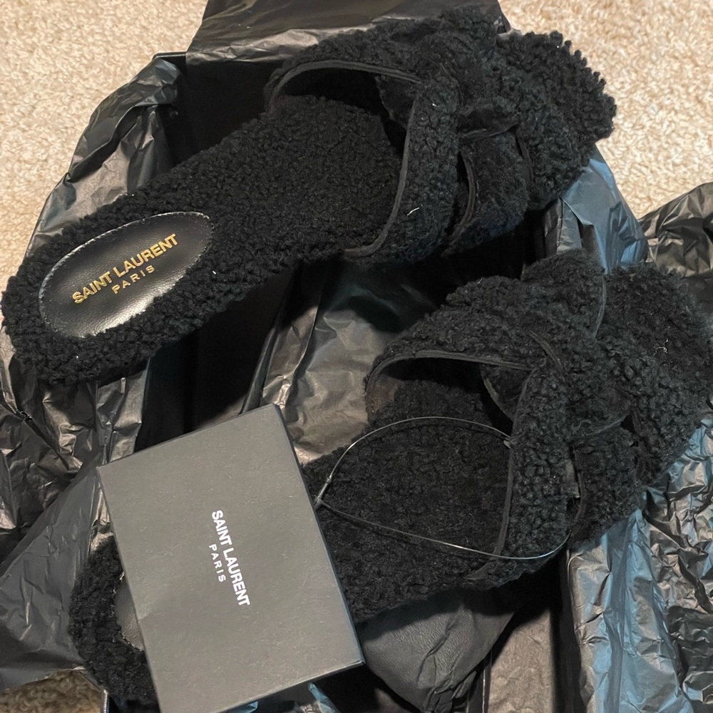 Saint Laurent Black Textured Sandals